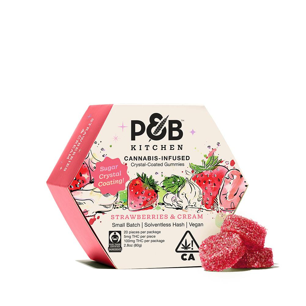 Strawberries & Cream Crystal-Coated Solventless Hash Gummies(Papa & Barkley)