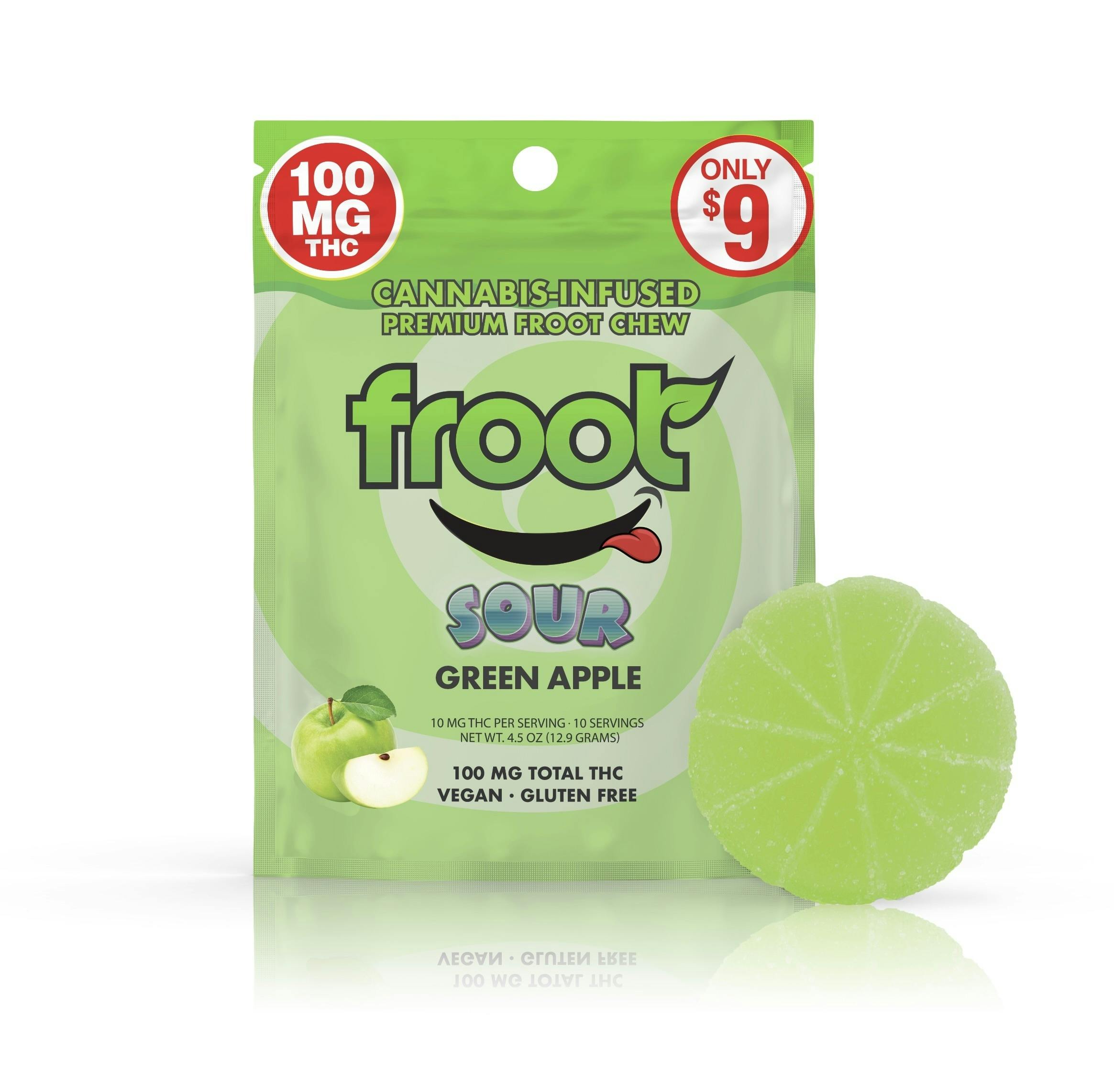 Sour Green Apple Single Cut to dose Gummy 1pc 100mg THC (Froot)