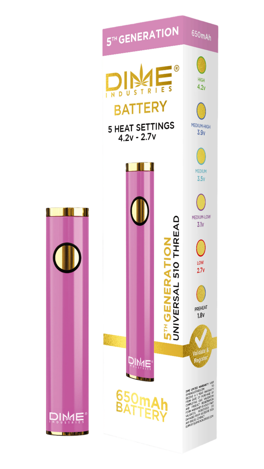Magenta 5th Generation 510 Thread Battery (Dime Industries)