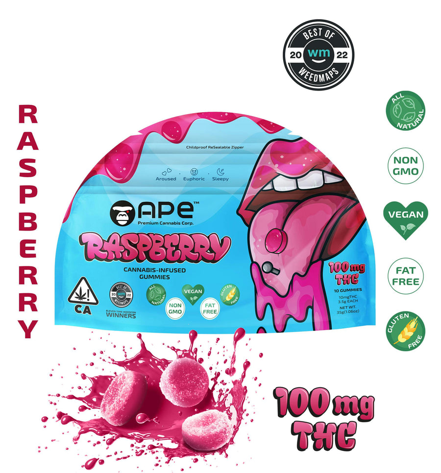 Raspberry 100MG THC Gummies (APE Premium Cannabis Corp)