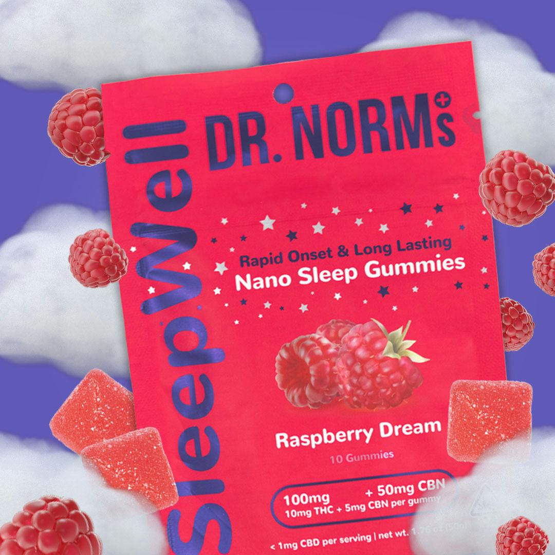 Raspberry Dream SleepWell Fast-Acting Sleep Gummies 10pk 100THC:50CBN (Dr. Norm's)