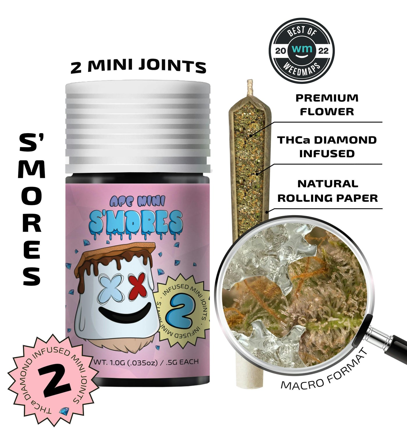 S'Mores  2 original mini joints 1g (APE Premium Cannabis Corp)