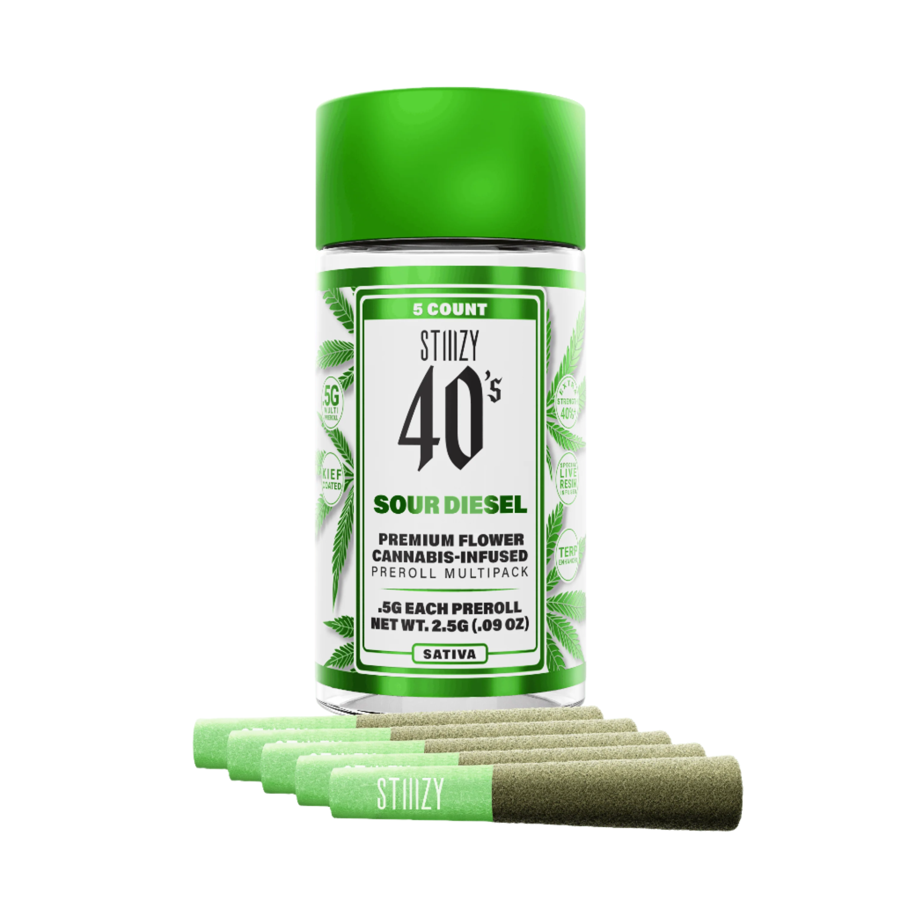 SOUR DIESEL 40's Infused Preroll 5 Pack 2.5g (STIIIZY)