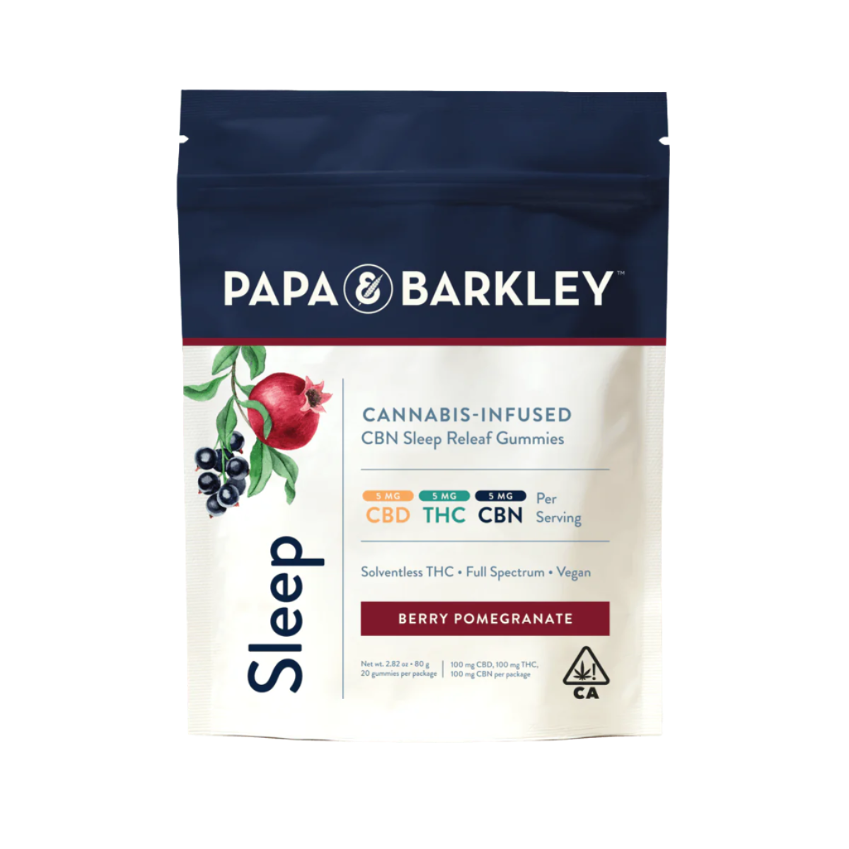 Berry Pomegranate Sleep Releaf Gummies 20pk 100mg CBD:100mg THC:100mg CBN (Papa & Barkley)