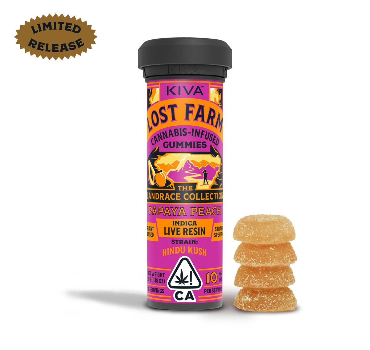 Papaya Peach x Hindu Kush Gummies Lost Farm Juicy (Kiva Confections)