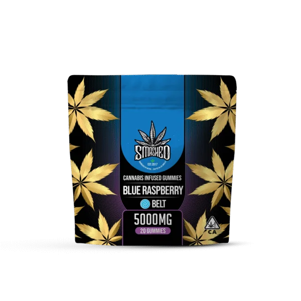 Blue Raspberry Belts Cannabis Infused Gummies 20pk 5000mg THC (Smashed)