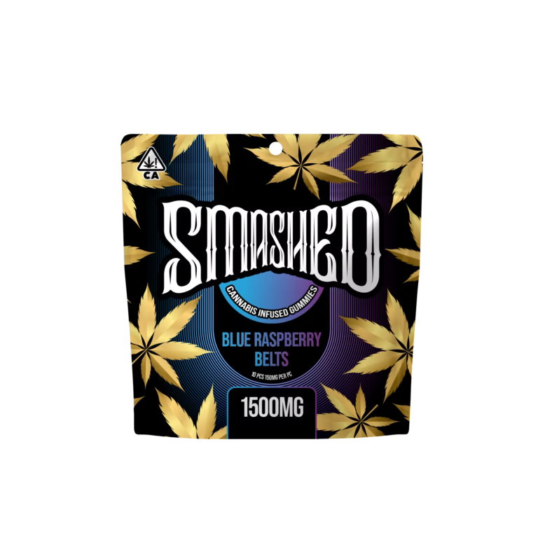 Blue Raspberry Belts Cannabis Infused Gummies 1500mg THC (Smashed)