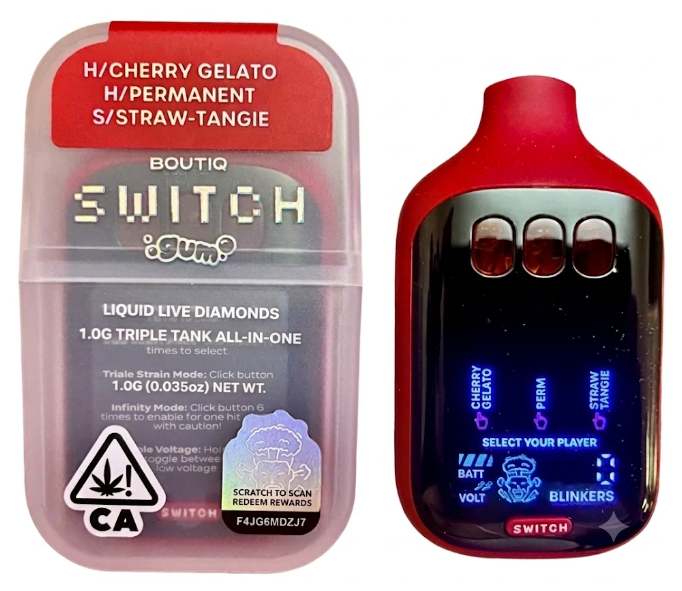 Cherry Gelato X Permanent X Straw-Tangie Switch V5 Triple Tank Liquid Live Diamonds Disposable 2g (Boutiq)