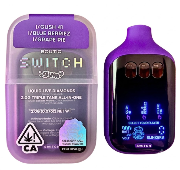 Gush 41 X Blue Berriez X Grape Pie Switch V5 Triple Tank Liquid Live Diamonds Disposable 2g (Boutiq)