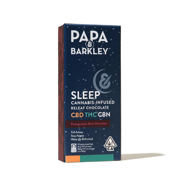 Pomegranate Sleep Releaf CBN Dark Chocolate Bar 60mg CBD:120mg THC:30mg CBN (Papa & Barkley)