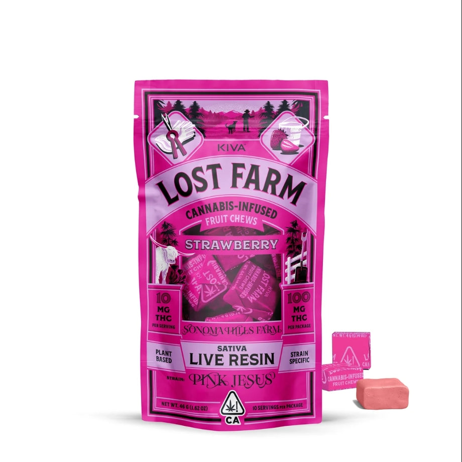 Strawberry "Pink Jesus" Chew Lost Farm 100mg (Kiva Confections)