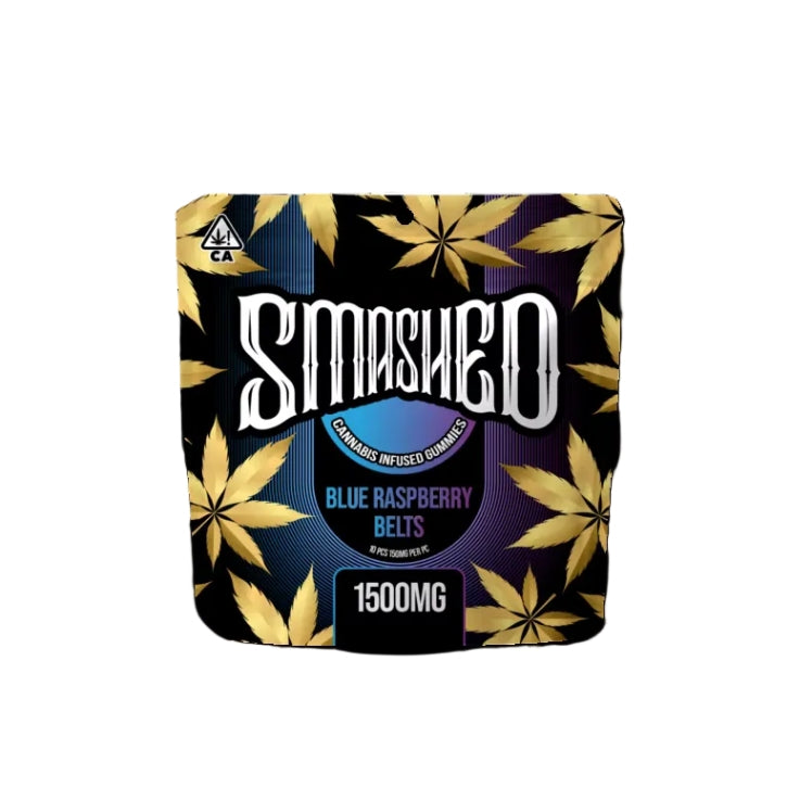 Blue Raspberry Belts Cannabis Infused Gummies 1500mg THC (Smashed)