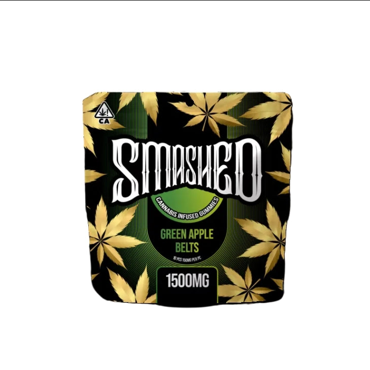 Green Apple Belts Cannabis Infused Gummies 1500mg THC (Smashed)