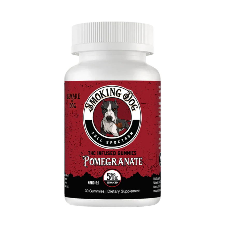 Pomegranate Nano 5mg THC : 25mg CBD Infused Gummies (Smoking Dog)