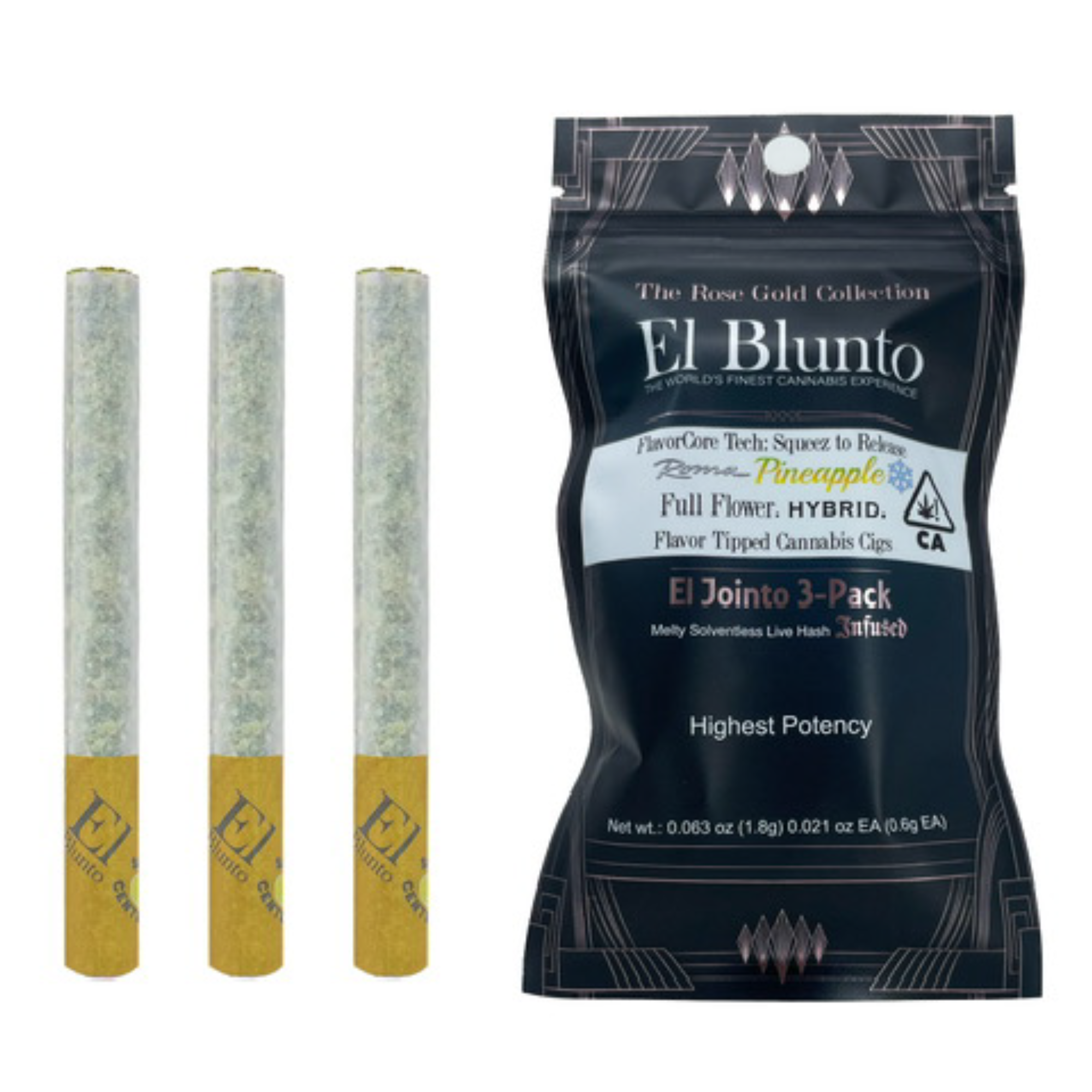 Roma Pineapple El Jointo FlavorCore Diamond Infused Joint 3pk 1.8g (El Blunto by Albert Einstone's)